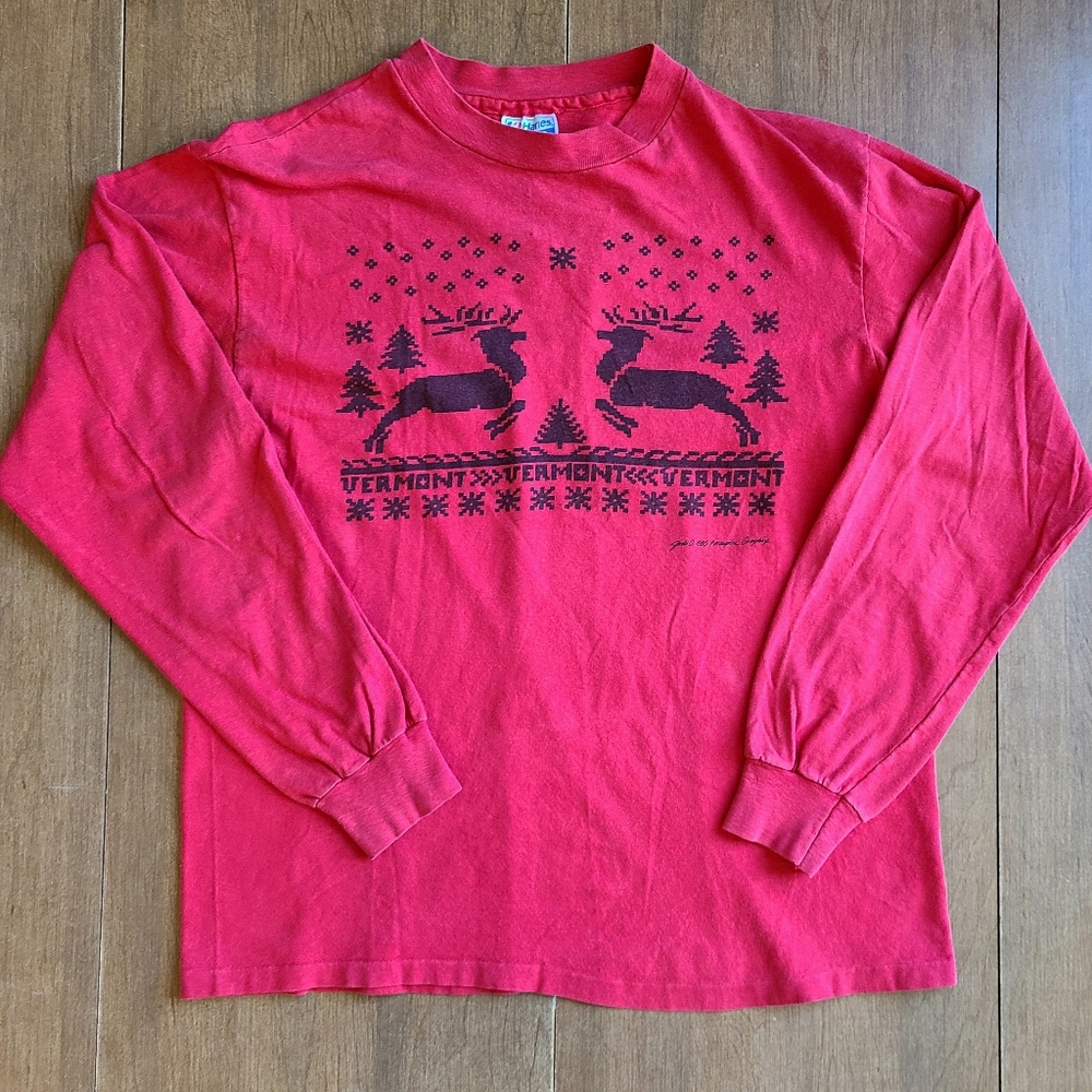 Vintage Fruit of the Loom Santa Christmas Sweatshirt Ugly Sweater Pullover Large